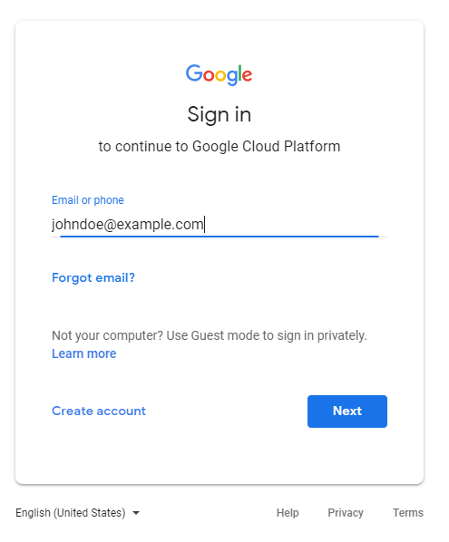 Google Sign in page.