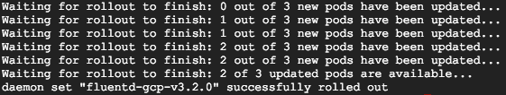 Command output showing 'Waiting' messages for 3 pods, then success