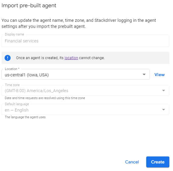 Prebuilt agent import screenshot