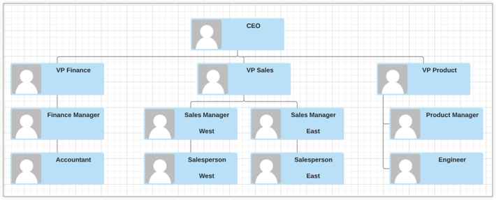Organizational chart for the startup in this example.