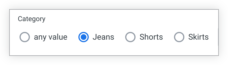 Radio buttons appear as a horizontal list of values with a circular radio button to the left of each value.