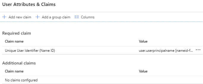 User Attributes & Claims dialog.