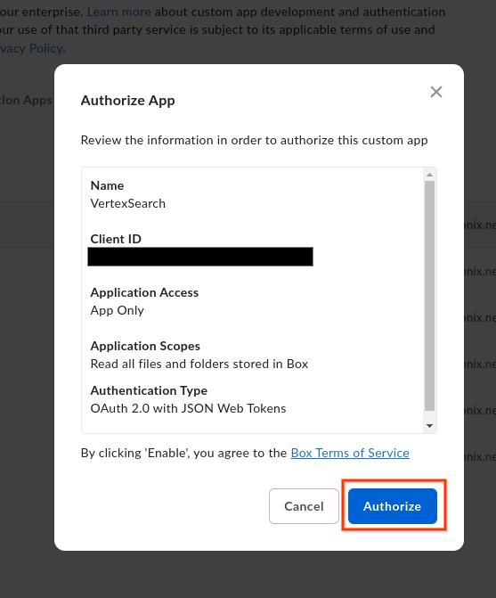 Click authorize button in the authorize app dialog