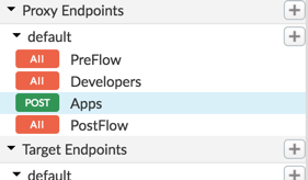 The new flows for Apps and Developers are shown in the Navigator pane under Proxy
    Endpoints.