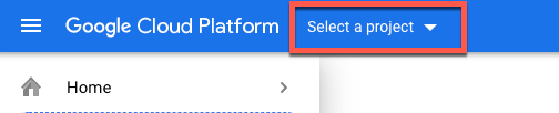 Google Cloud select a project option highlighted.