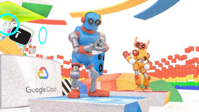 Low-resolution image of robot dance party