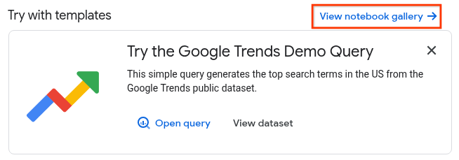 The View notebook gallery link on the BigQuery Studio home page.