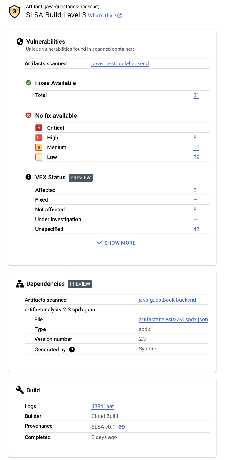 Screenshot del riquadro degli approfondimenti sulla sicurezza