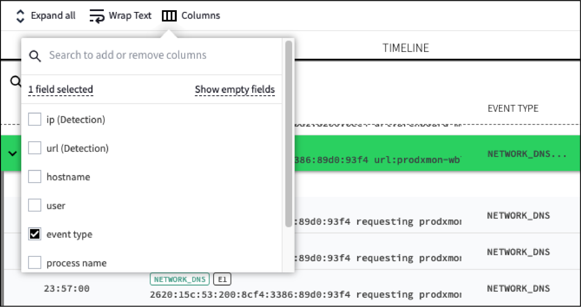 Columns options