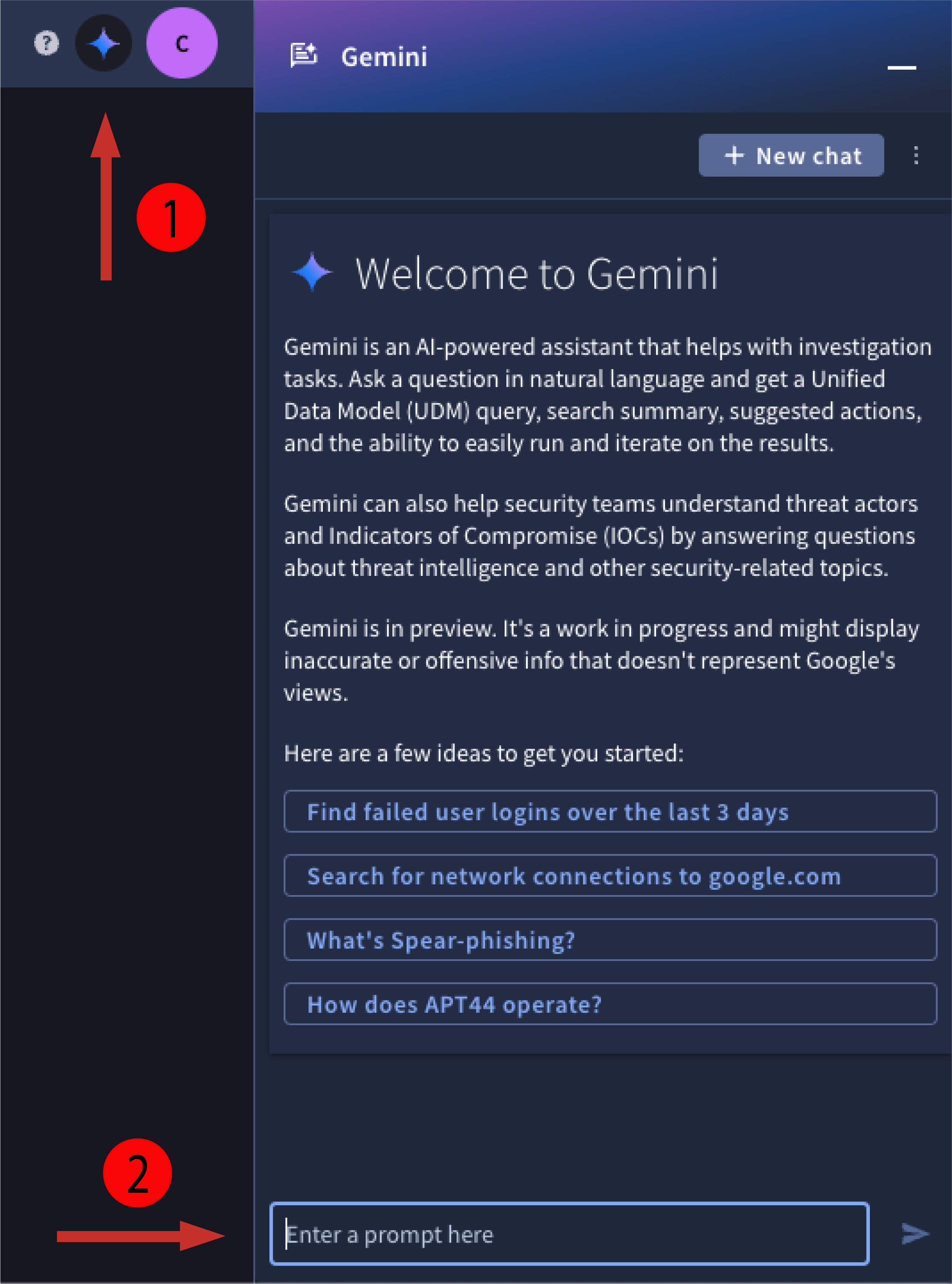 Abra o painel do Gemini e insira
o comando