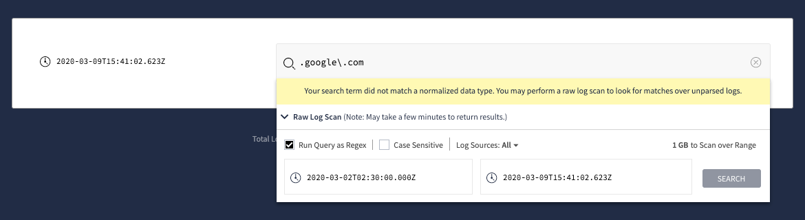 Ejecución de Raw Log Scan como una expresión regular