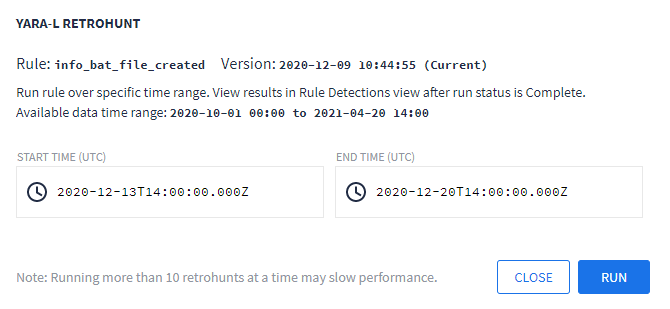 “Retrohunt”对话框窗口