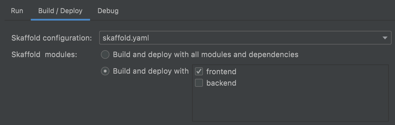 Guia "Build / Deploy" mostrando a lista de módulos.