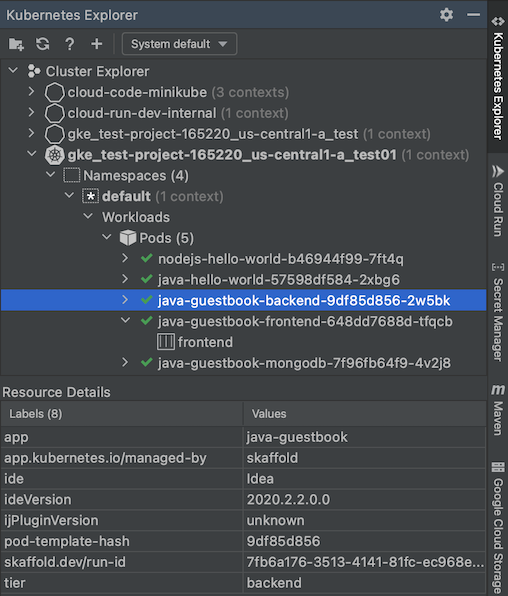 Kubernetes Explorer の後半にある Resource Details パネルでリソース メタデータを表示する