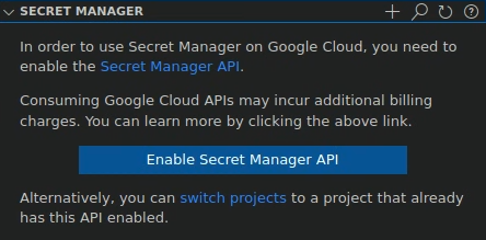 Ative o link da API na seção &quot;Gerenciador de secrets&quot;