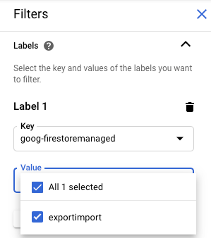 Accede a la etiqueta goog-firestoremanaged desde el menú de filtros.