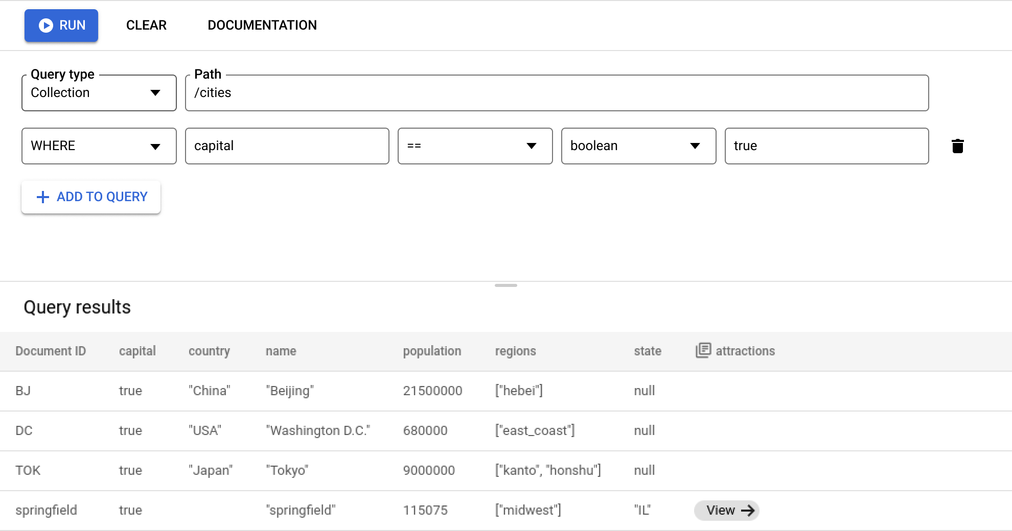 Query Builder mit den Ergebnissen einer Abfrage