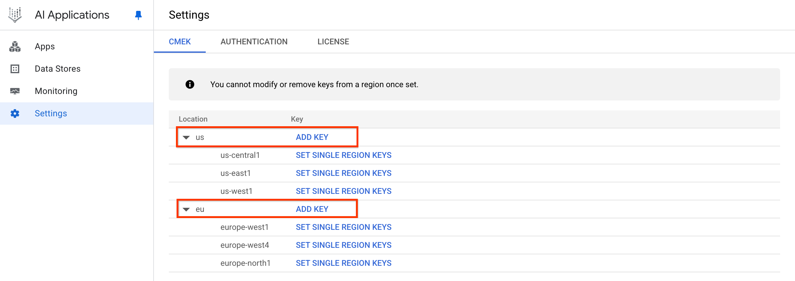 Klik tambahkan kunci untuk lokasi.