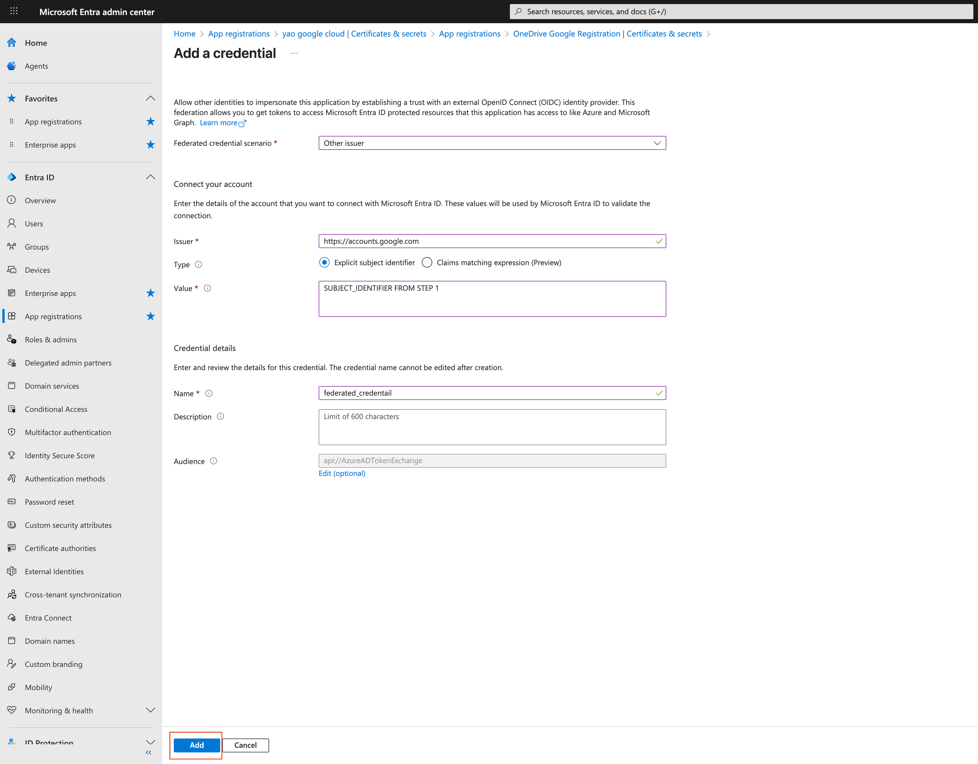 Google アカウントを Microsoft Entra ID に接続する
