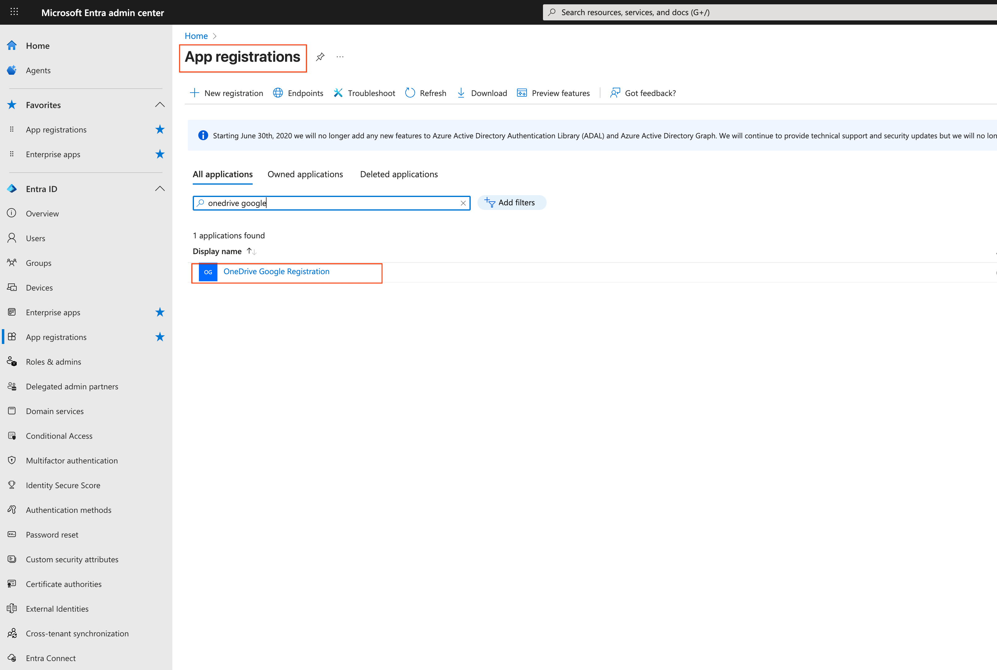 Sélectionnez l&#39;application pour définir les autorisations de l&#39;API.