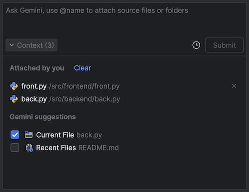 Gemini Code Assist for IntelliJ 的上下文抽屉式导航栏