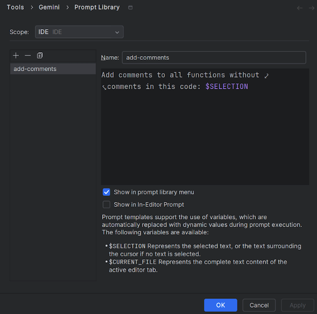 IntelliJ Gemini Code Assist 的提示库