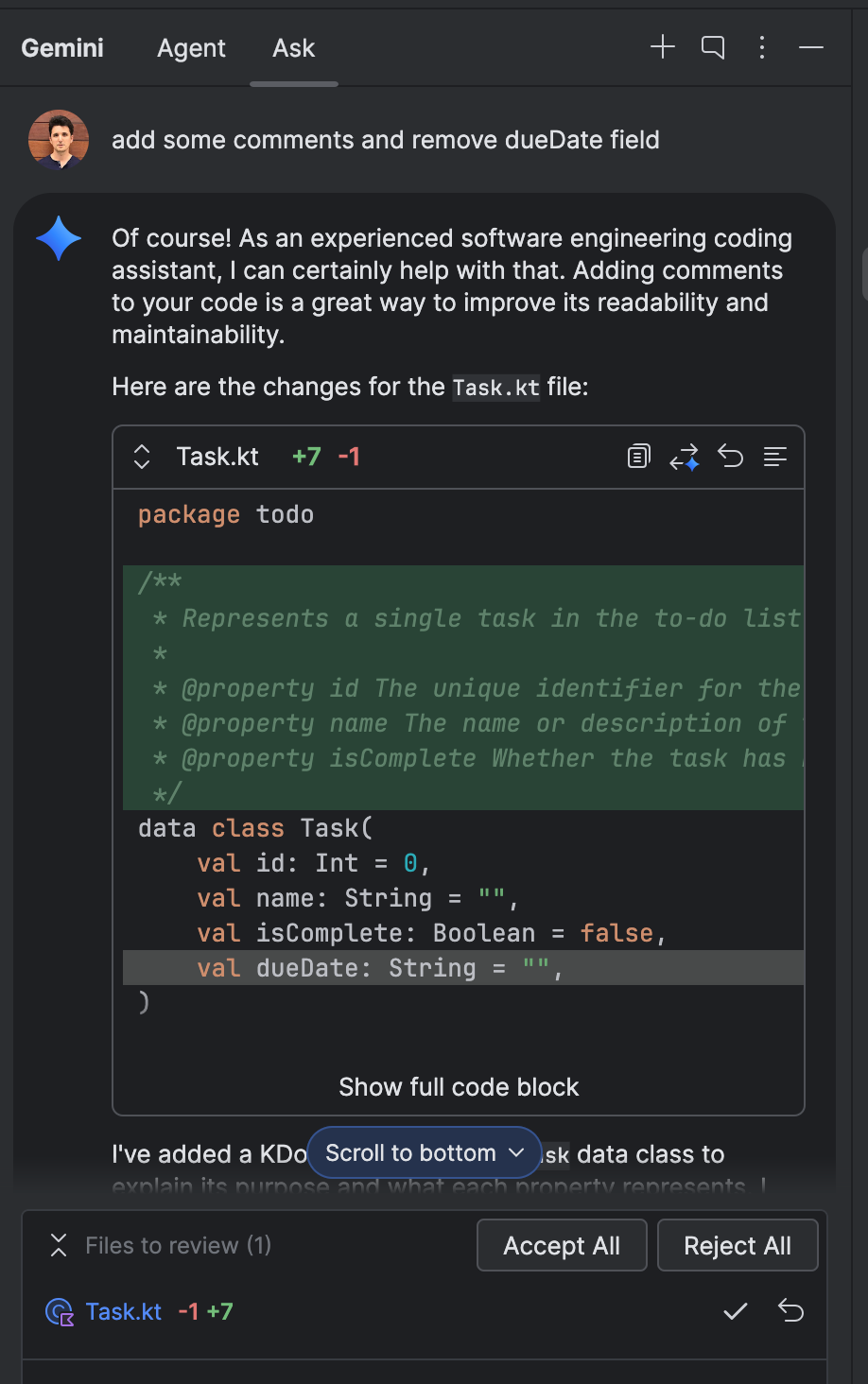 Quick Preview in IntelliJ Code Gemini Code Assist.