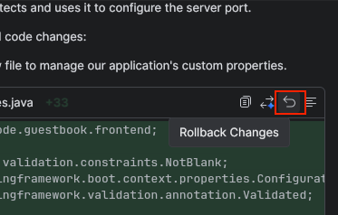 بازگشت به دکمه ایست بازرسی در IntelliJ Gemini Code Assist.