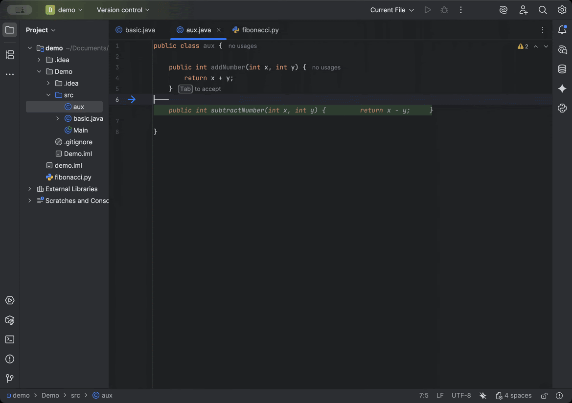Next Edit Predictions in IntelliJ Gemini Code Assist.