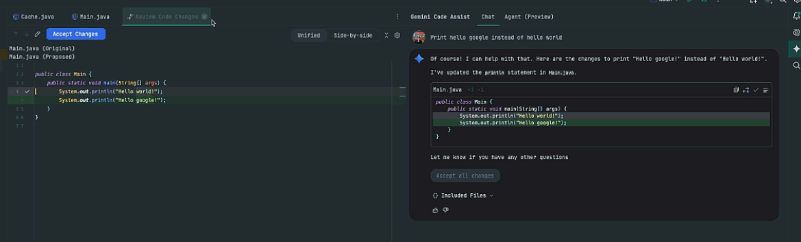 Structured chat edits in IntelliJ Gemini Code Assist
