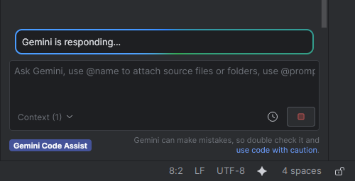Thinking tokens in IntelliJ Code Gemini Code Assist.