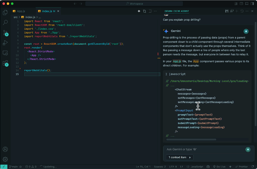 Automatic scrolling in VS Code Gemini Code Assist.