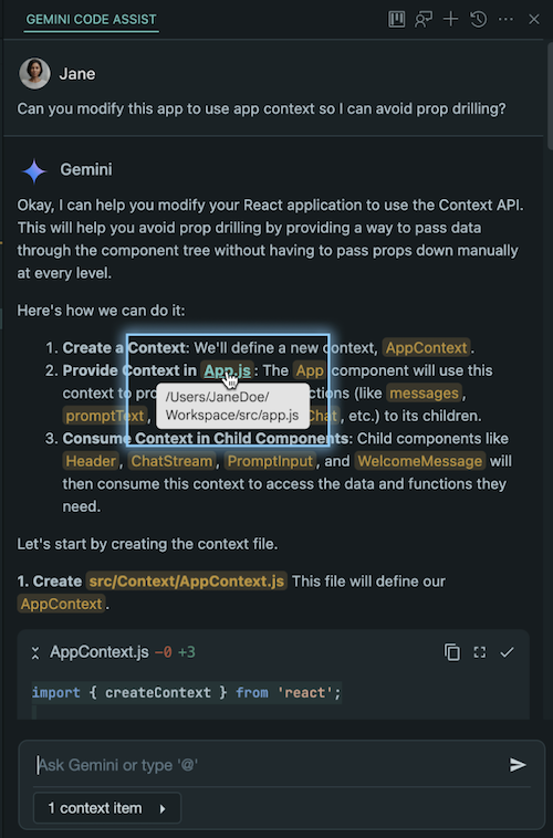 Clickable filenames in VS Code.