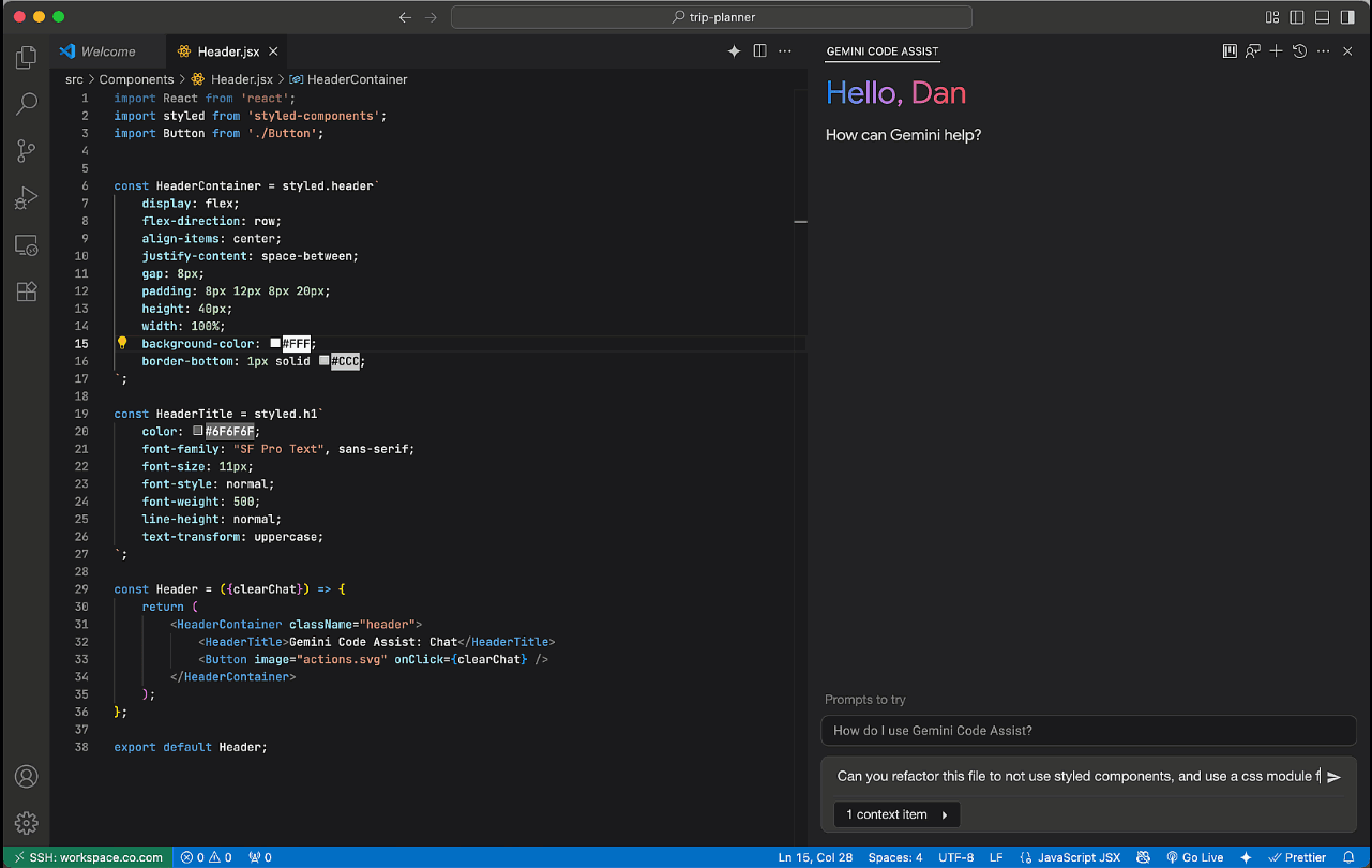 Preview pane in VS Code Gemini Code Assist.
