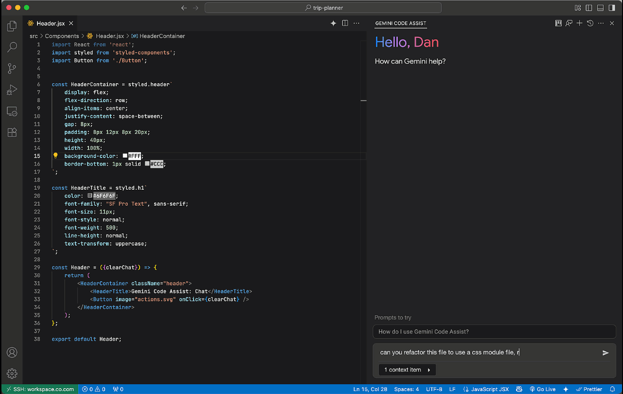 Preview pane in VS Code Gemini Code Assist.
