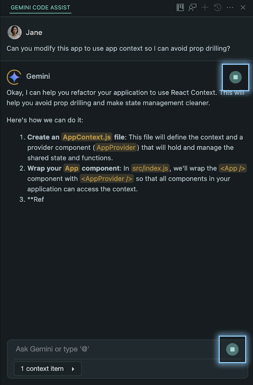 Stop chat responses in VS Code.