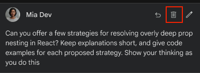 Delete prompt and response pair in VS Code Gemini Code Assist.