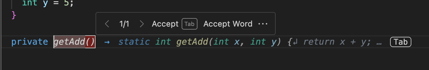 VS Code Gemini Code Assist'te sonraki düzenleme tahminleri kullanılabilir.