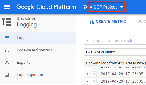 GCP Console project selector