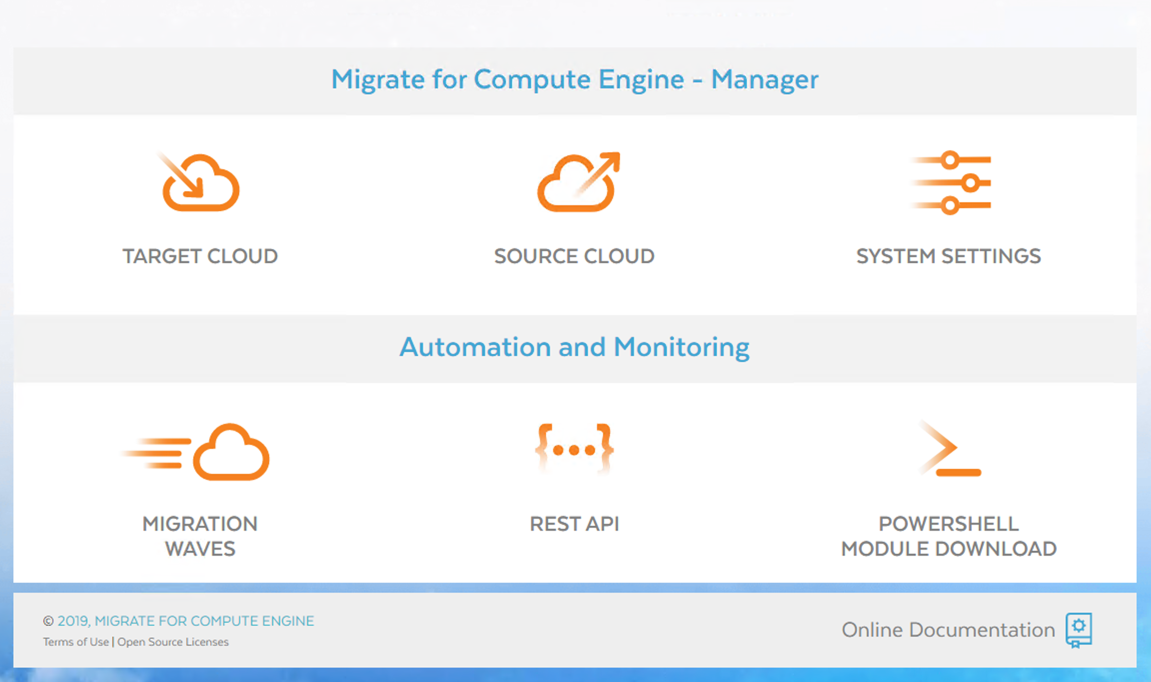 Screenshot of Migrate for Compute Engine Manager (click to enlarge)