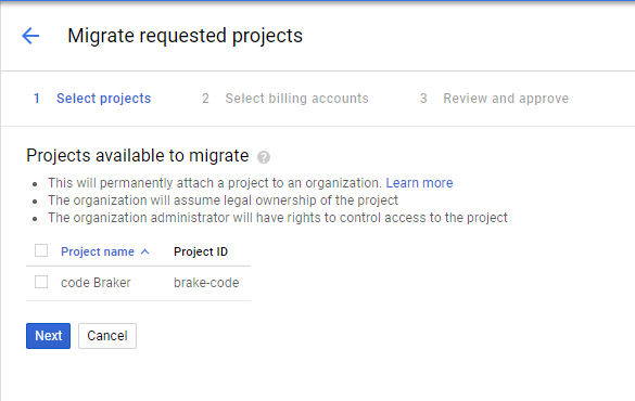 Página Migrar proyectos