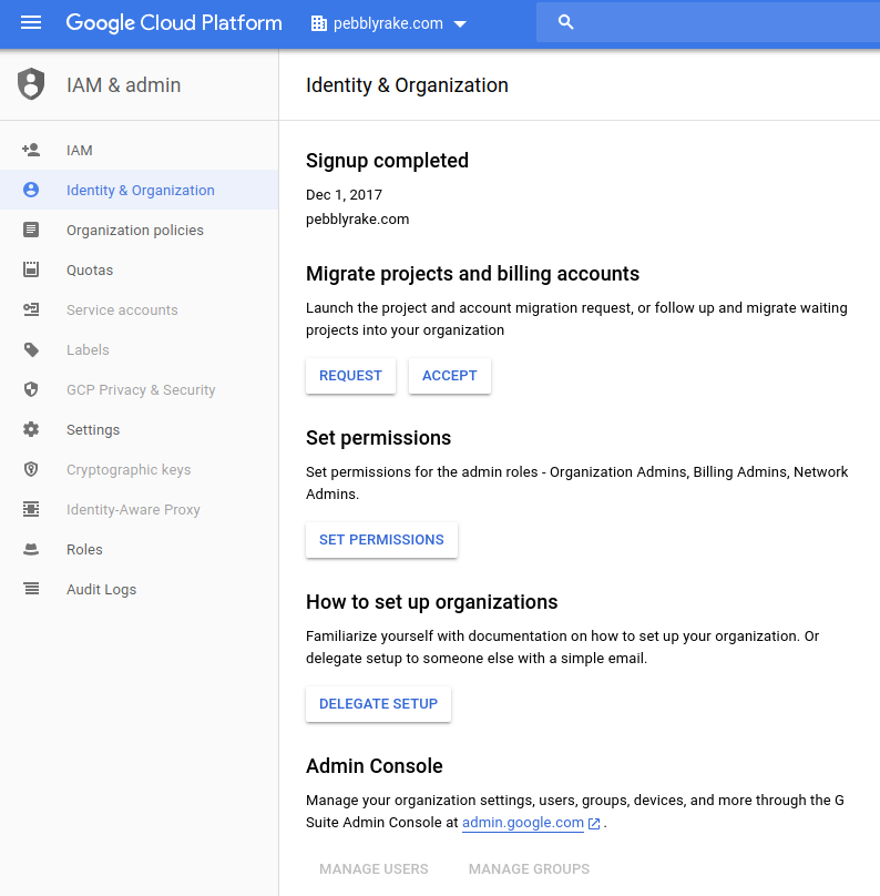 Interfaz del asistente de configuración de organización
