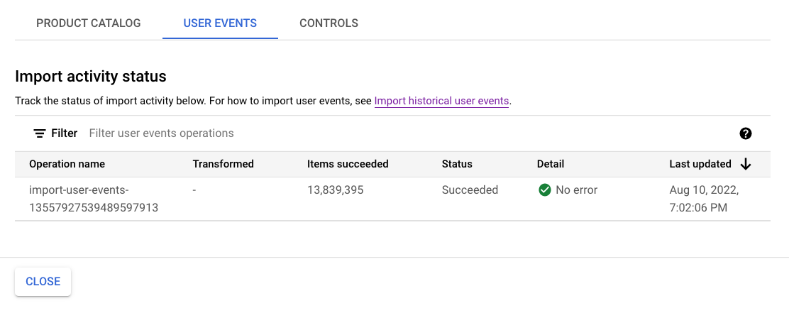Events import activity