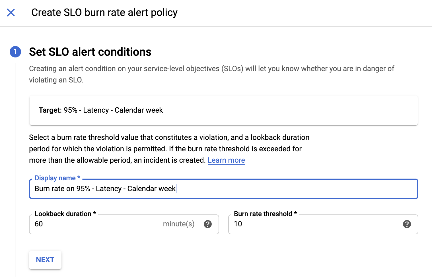 Screenshot kotak dialog kondisi tambahkan Cloud Monitoring.