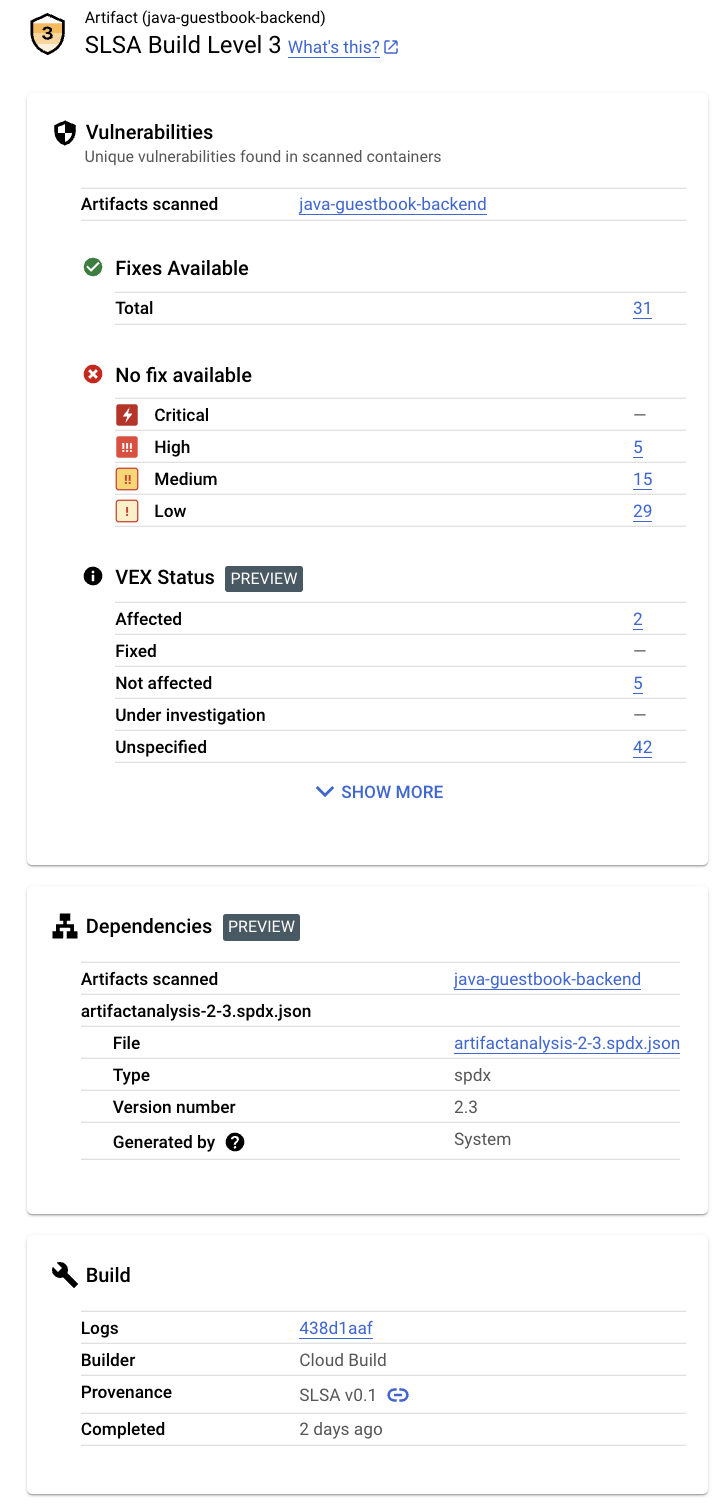 Software Delivery Shield 面板的屏幕截图