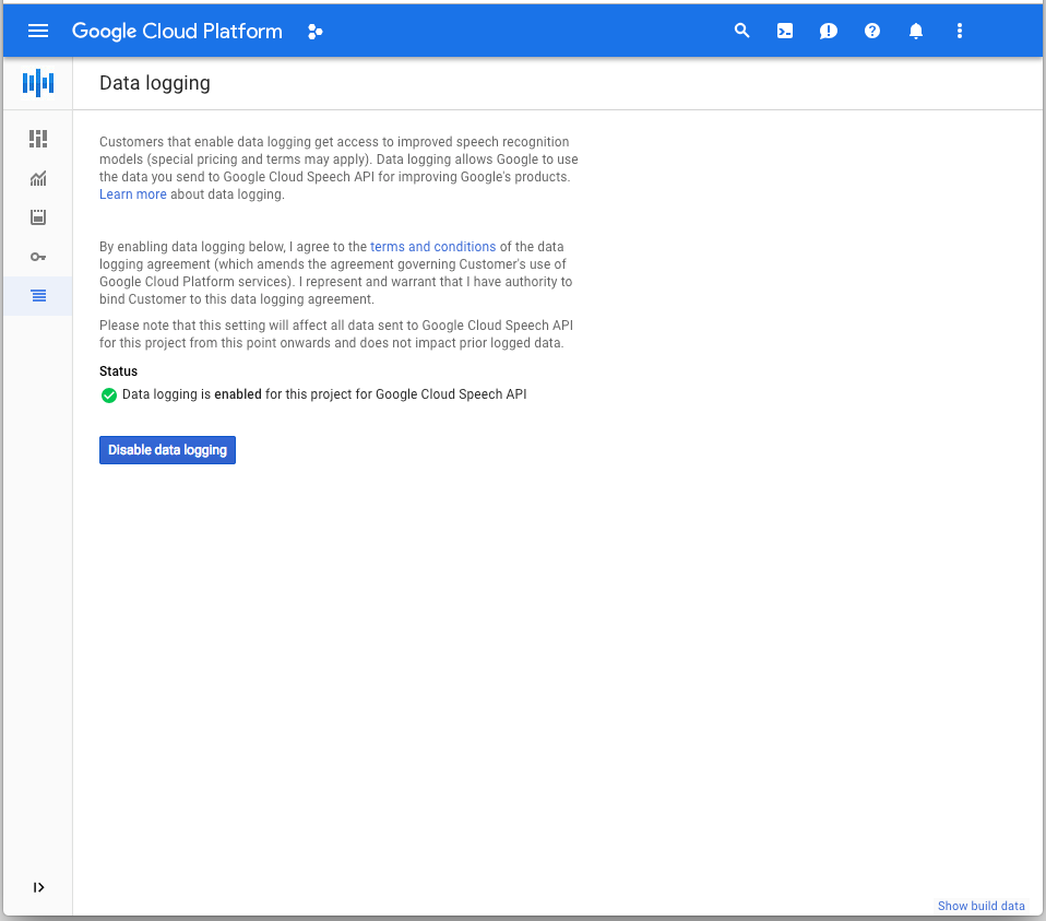 データロギングの有効化 Cloud Speech To Text ドキュメント Google Cloud