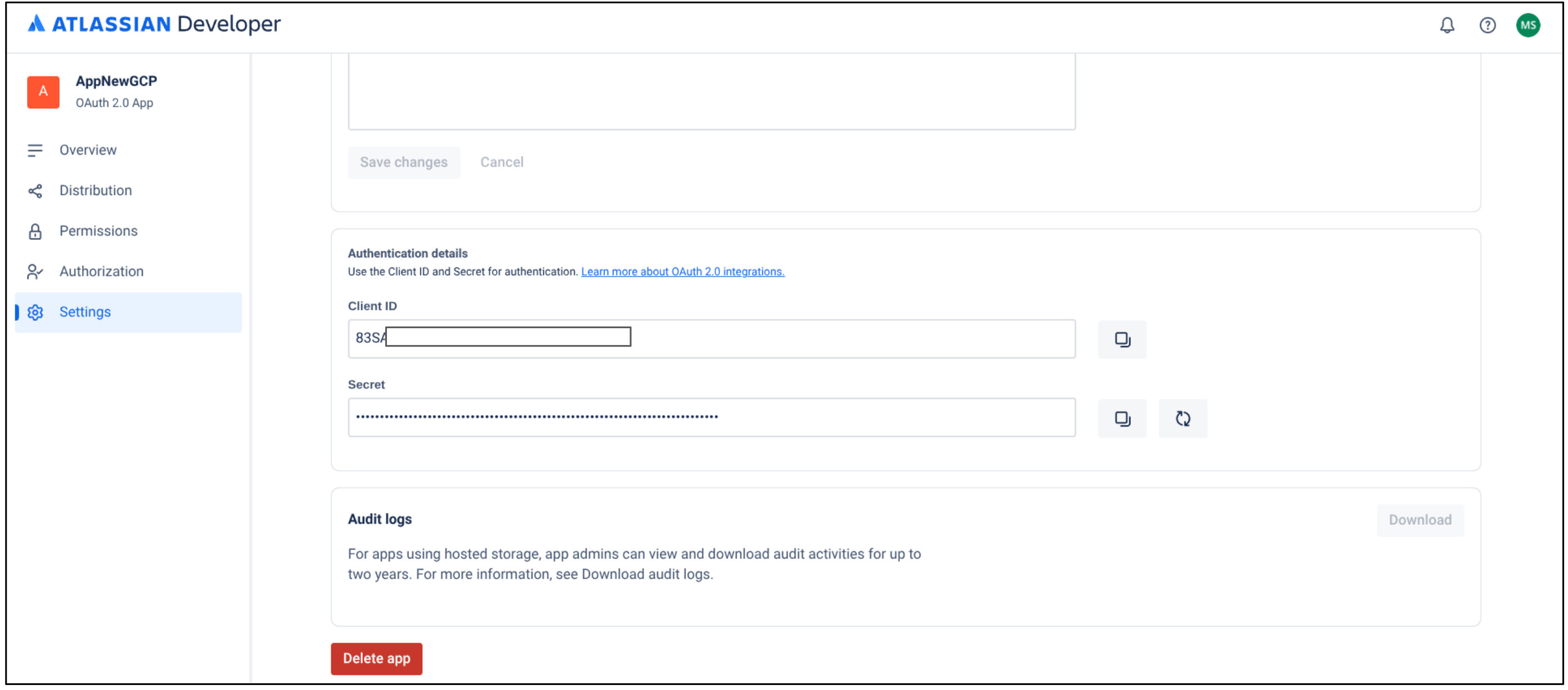 Copy client ID and client secret