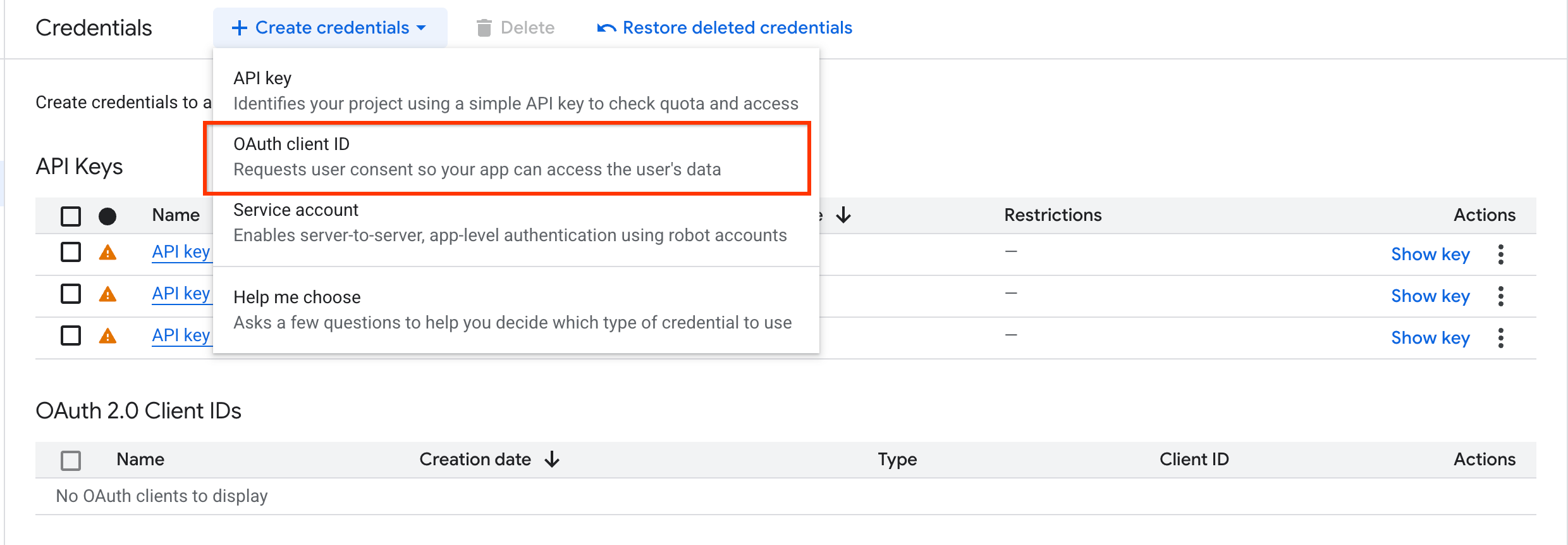 Select the OAuth client ID.