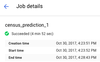 The job status information at the top of the Job details page.