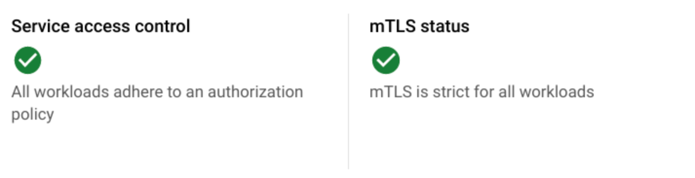 서비스 액세스 제어 및 mTLS 상태의 개략적인 개요 